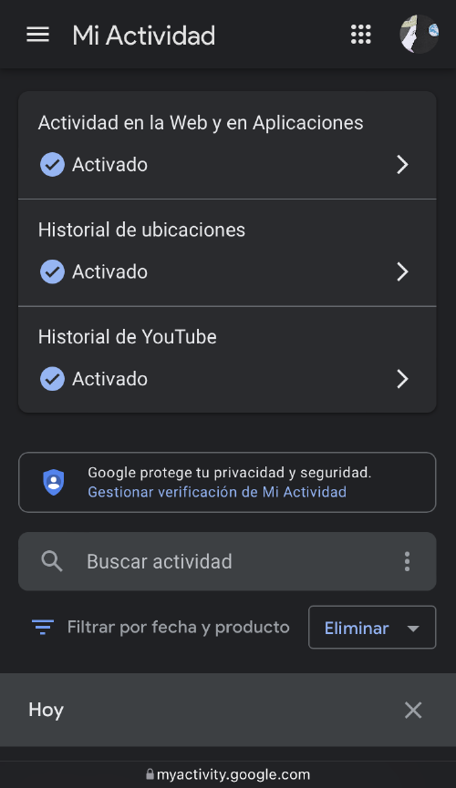 borrar actividad Google Android