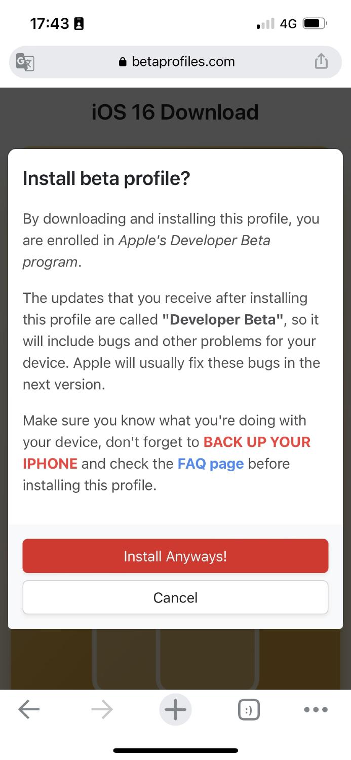 Instalar beta iOS 16