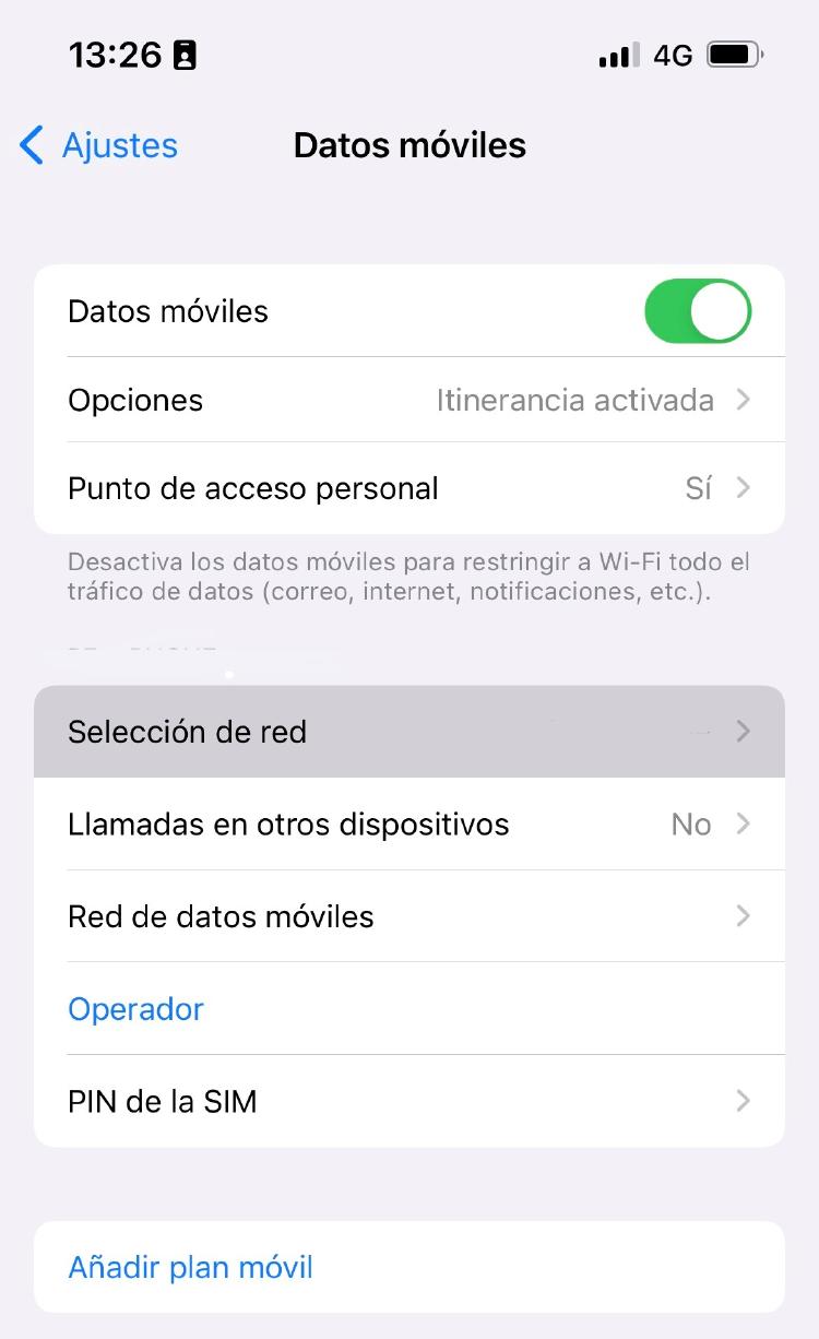 Seleccionar datos móviles iPhone Seleccionar datos móviles iPhone