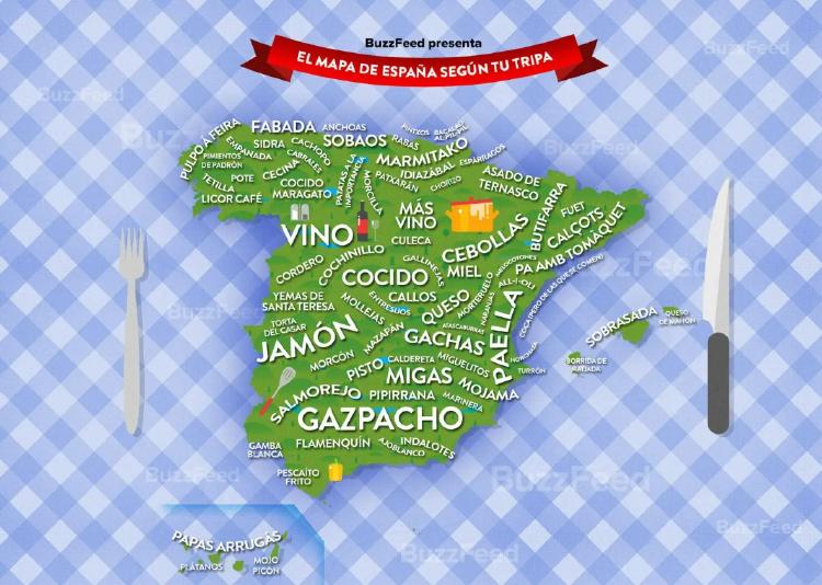 Mapa de las comidas más típicas de España