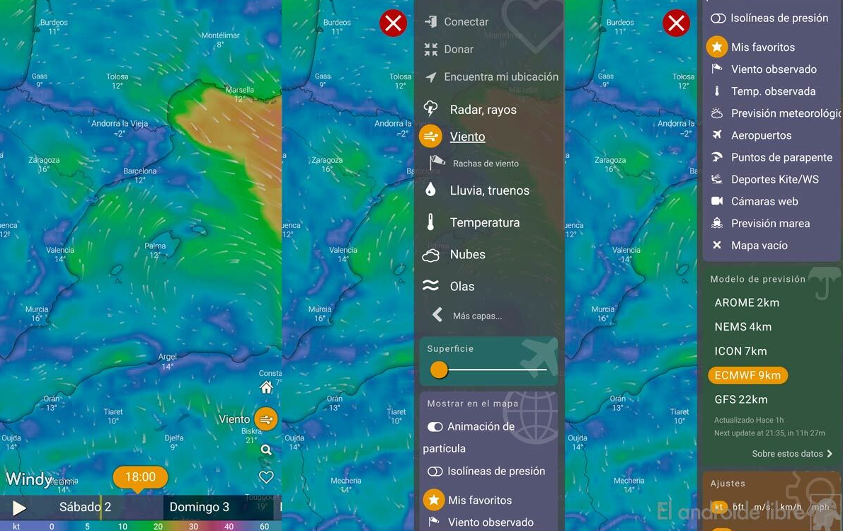 windy app menu de submenus