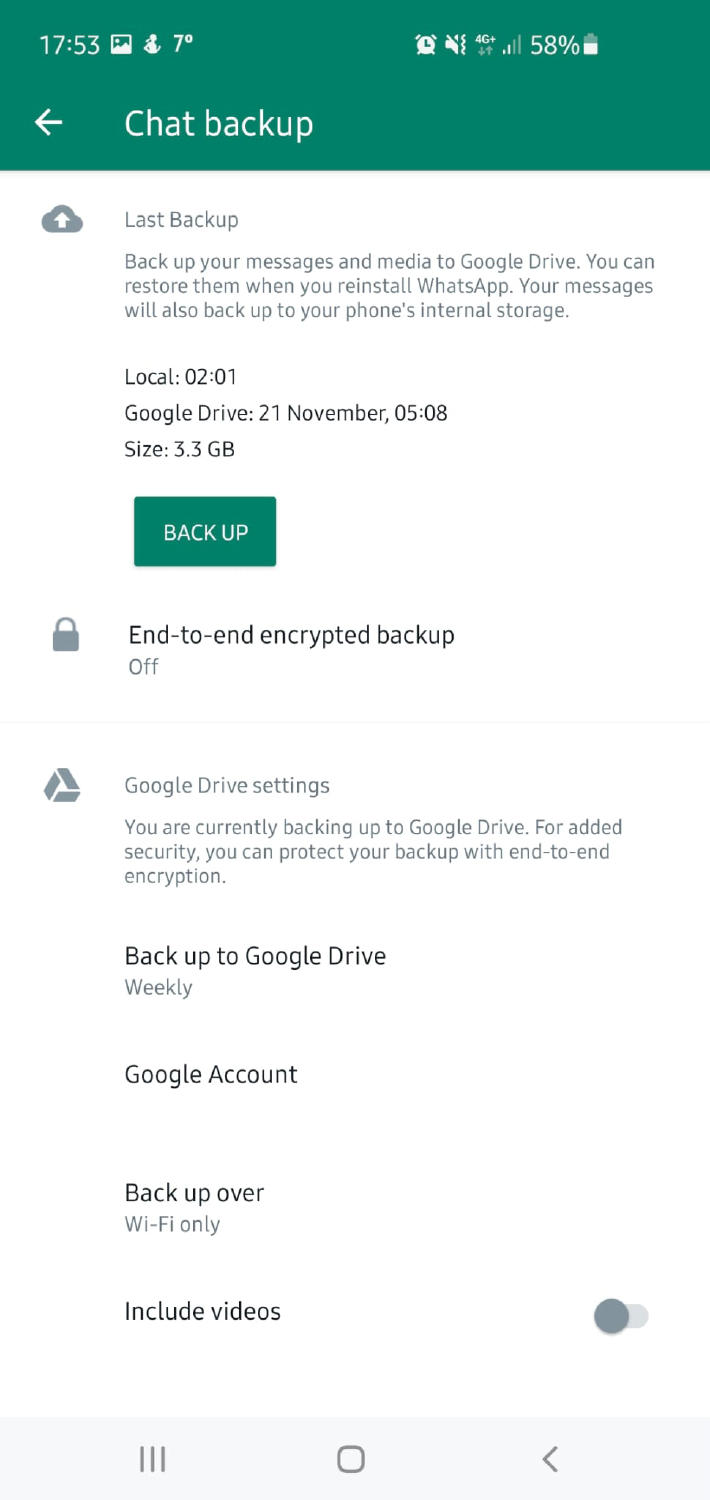 backup WhatsApp Android