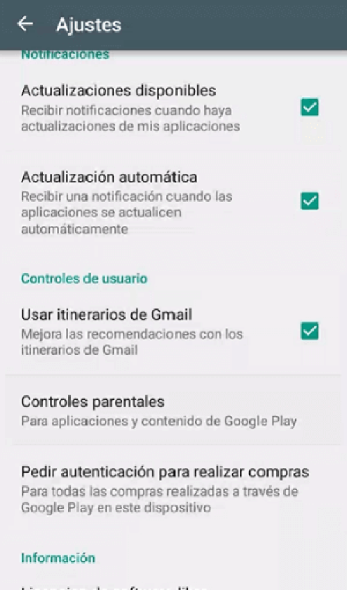 control parental Google Play Store
