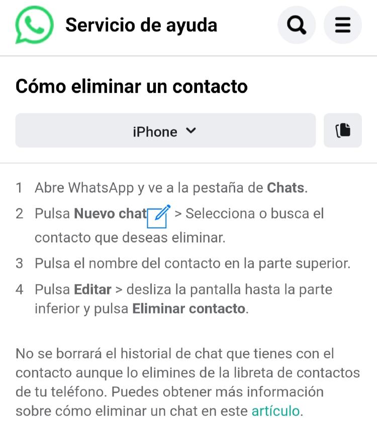 Cómo borrar contacto de WhatsApp en iPhone