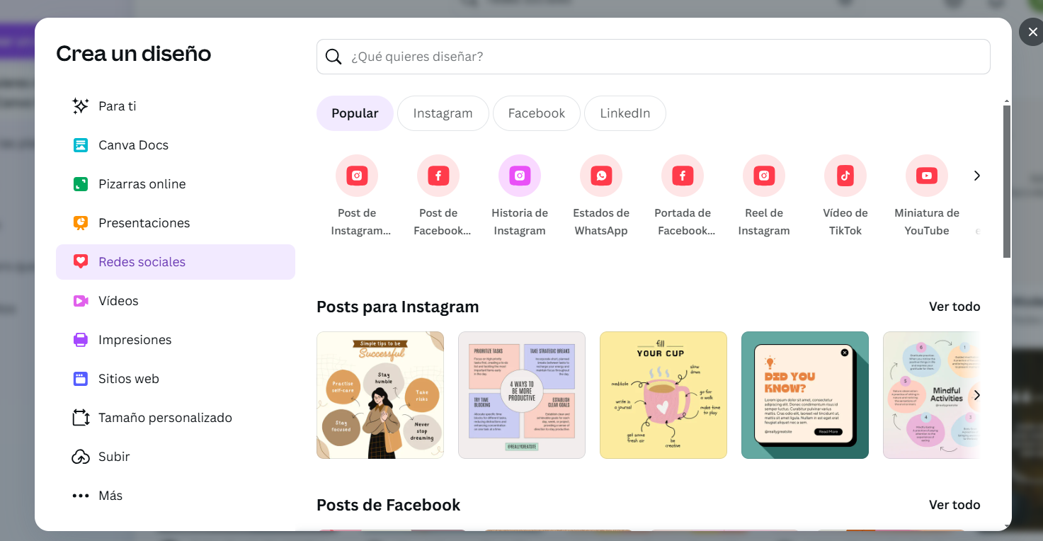 Plantillas redes sociales Canva