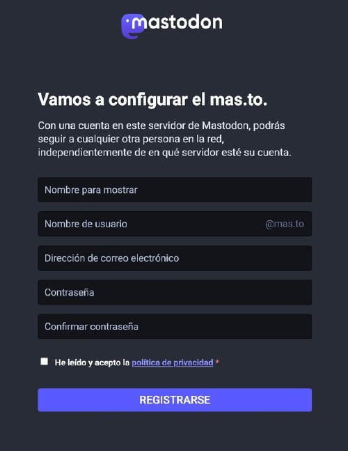 Mastodon crear cuenta