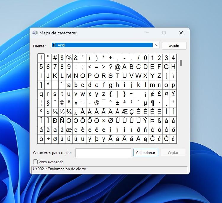 mapa de caracteres mapa de caracteres