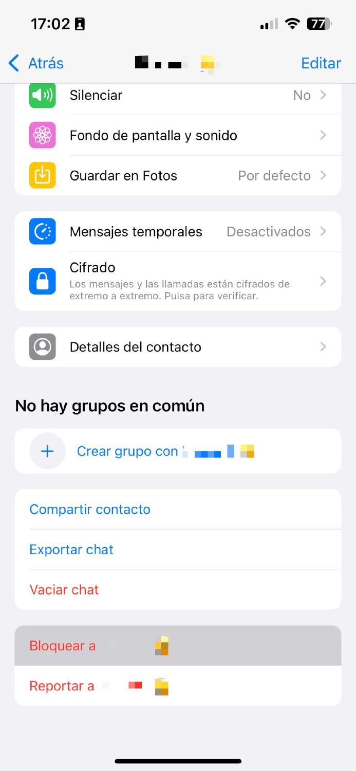 bloquear número WhatsApp