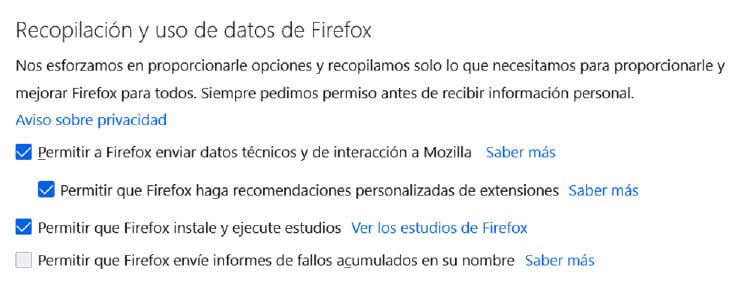 Recopilación de datos Firefox