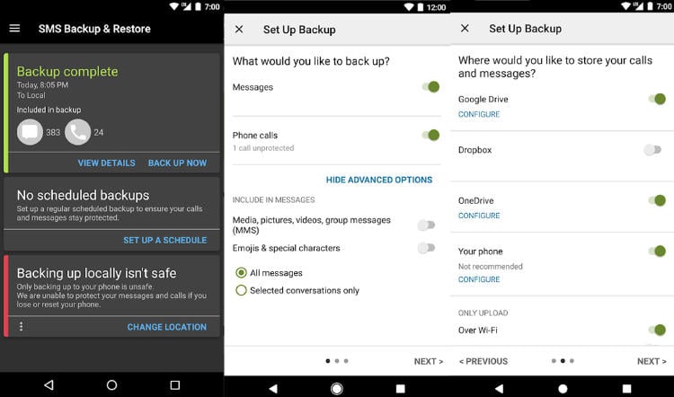 sms backup and restore android