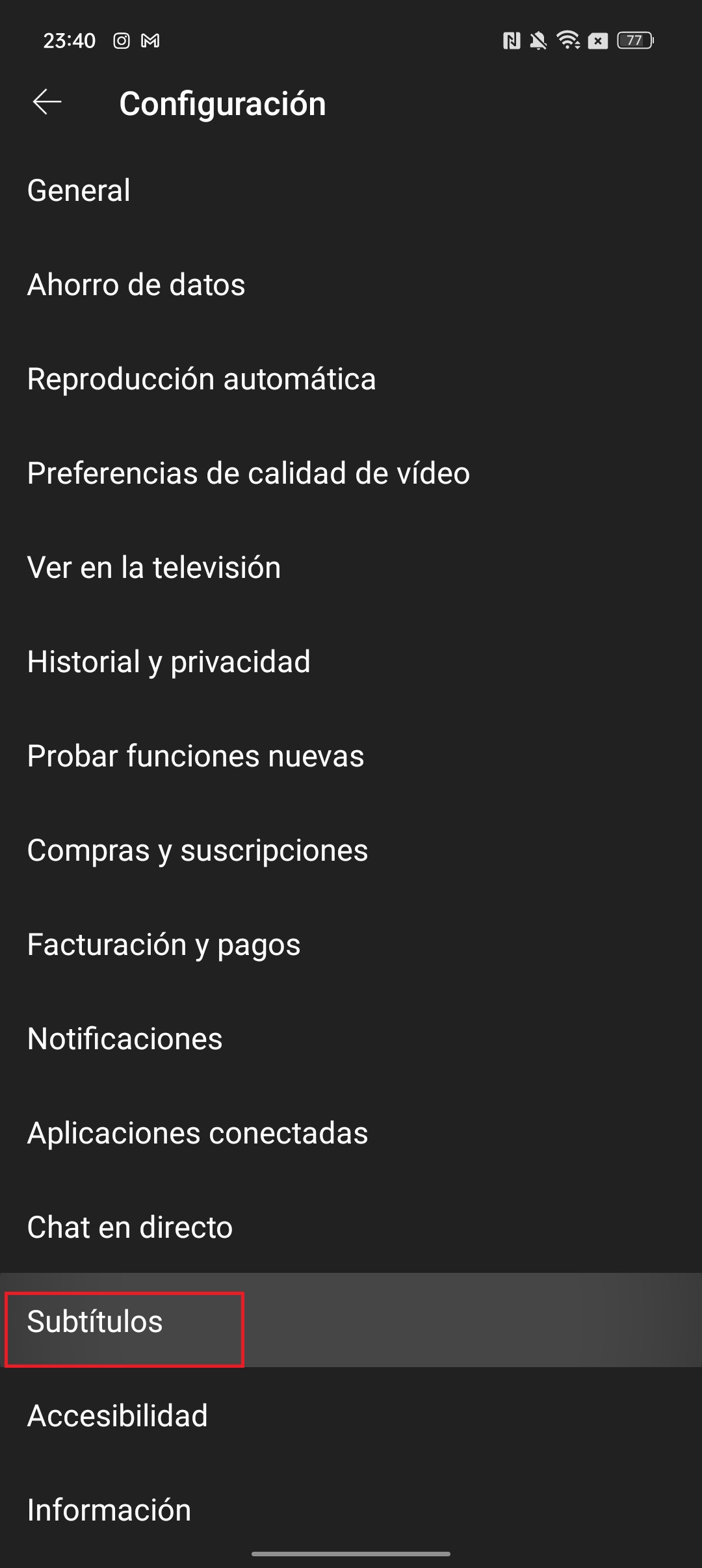 Subtítulos Youtube Android