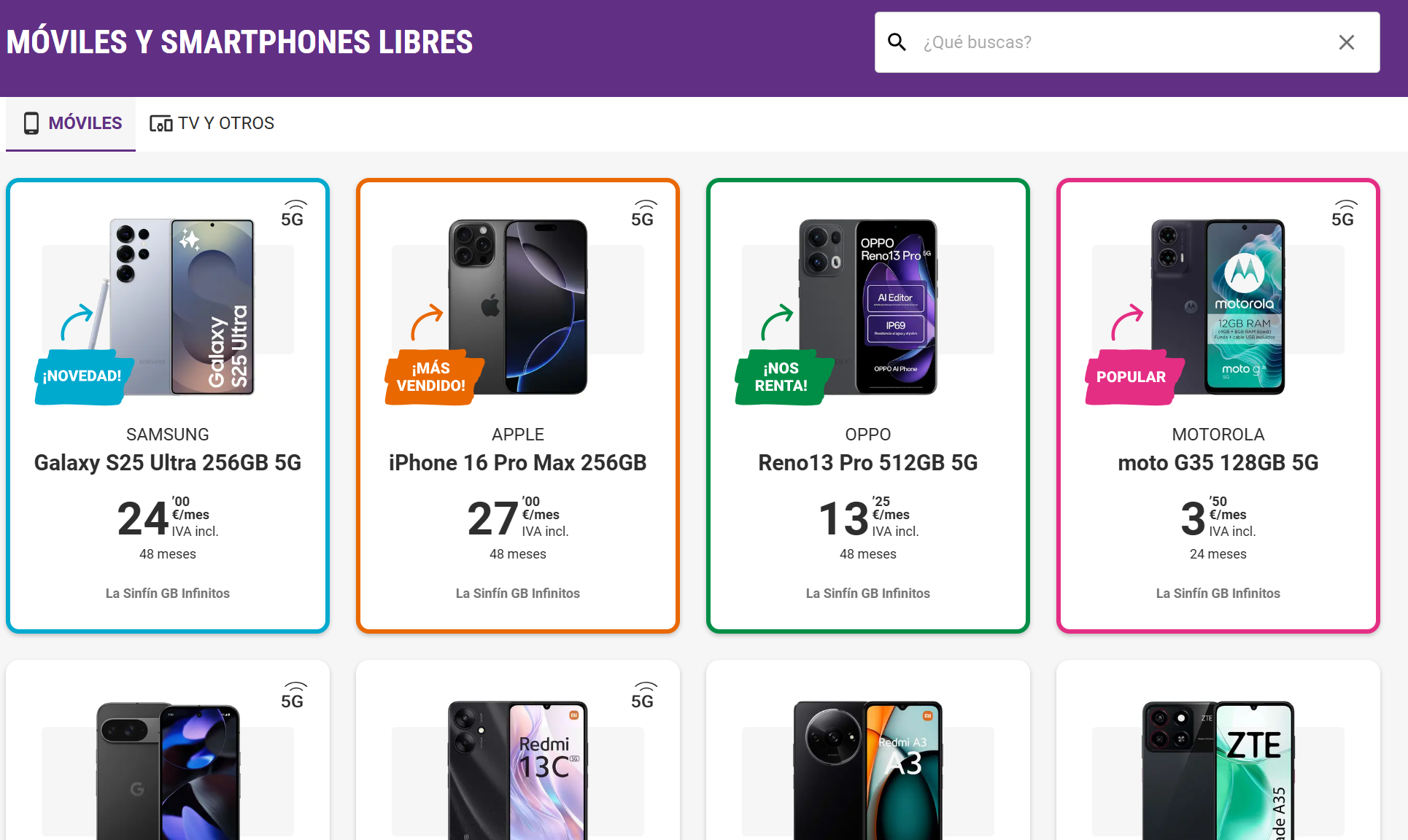 Catálogo de móviles Yoigo