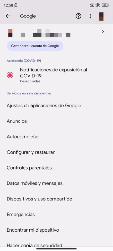 Ajustes servicio Google Ajustes servicio Google