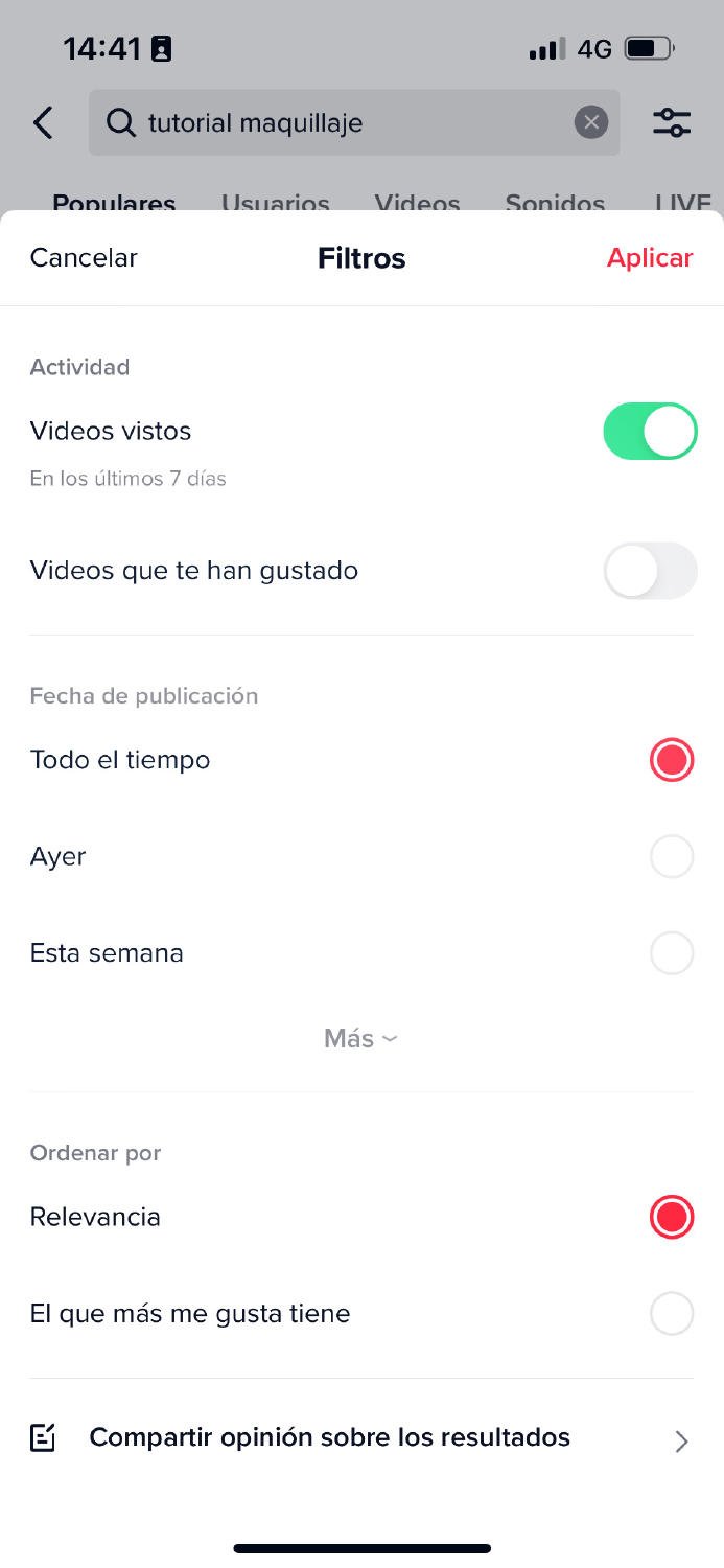 Filtros Búsqueda TikTok