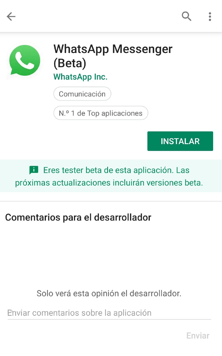 versión beta de WhatsApp