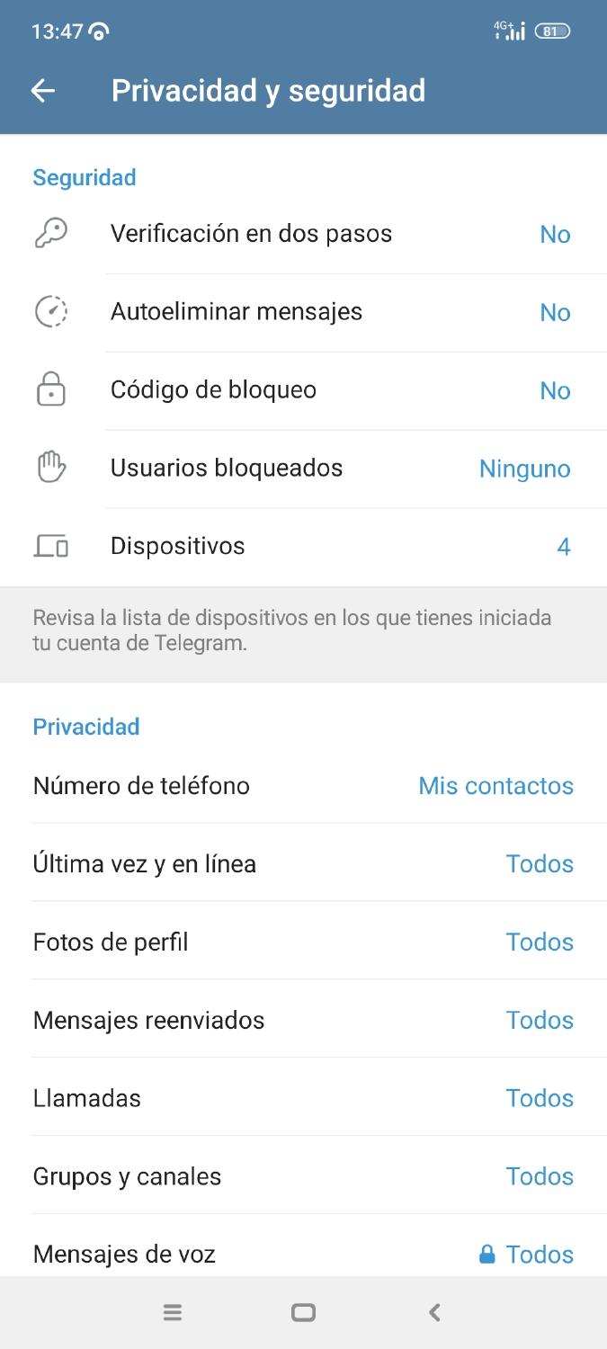 Bloquear y desbloquear usuario Telegram móvil