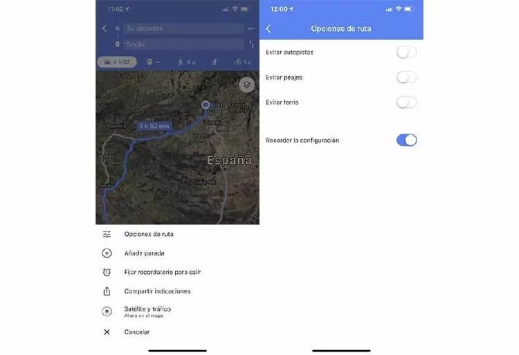 Opciones de Ruta Google Maps