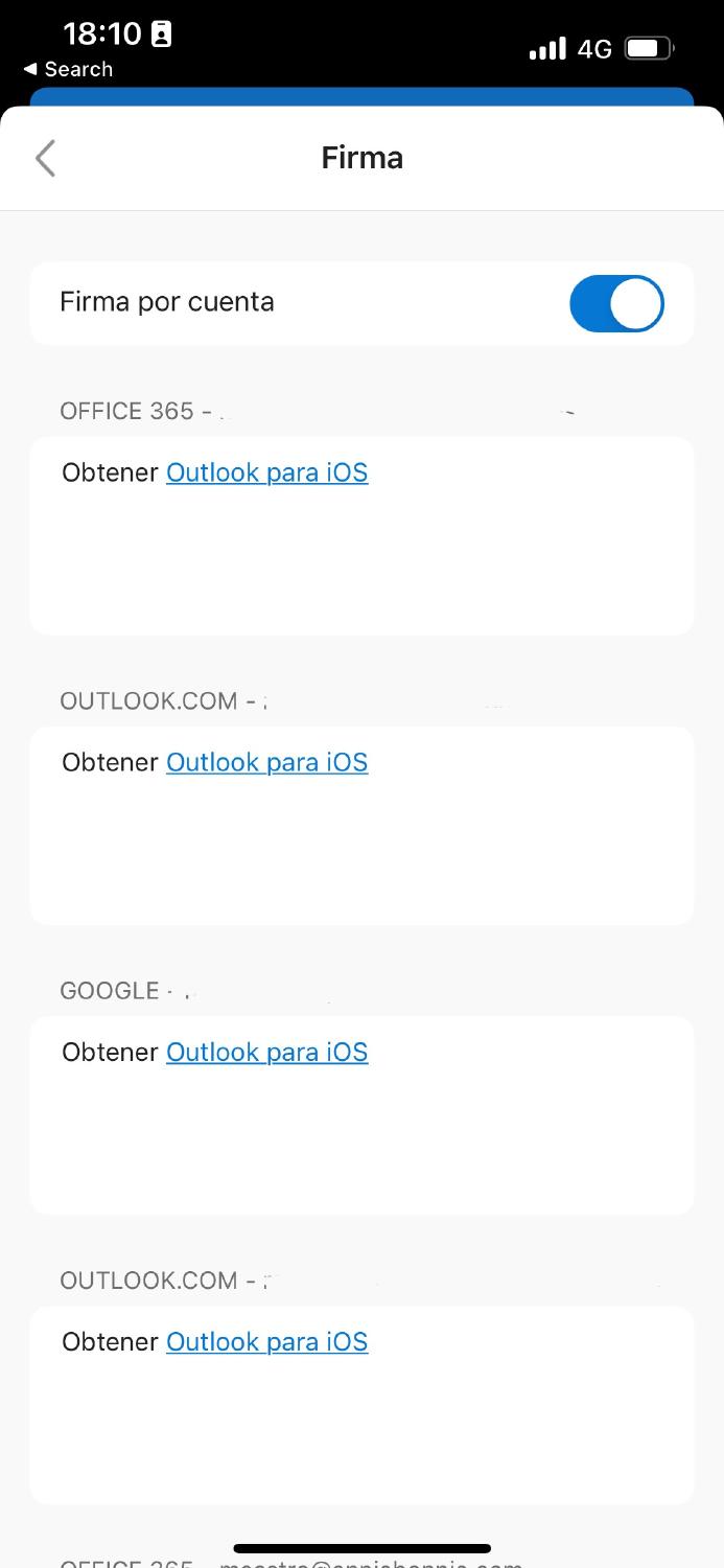 Configuración correo app outlook