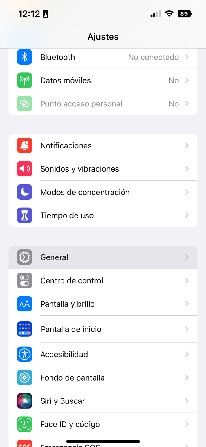 Ajustes generales iphone