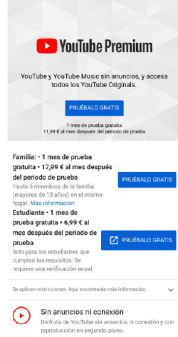 Youtube Premium precios