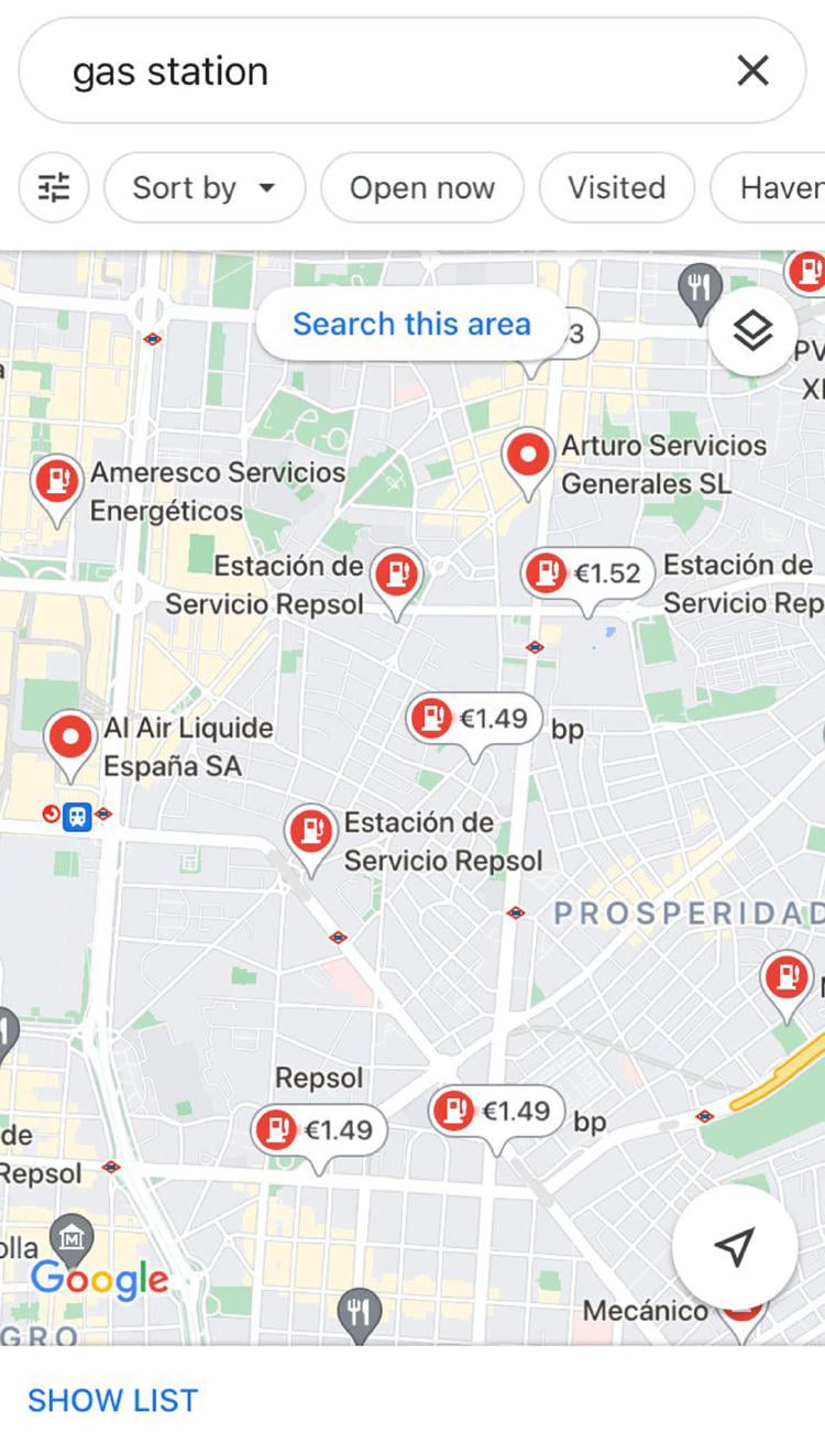 google maps gasolineras