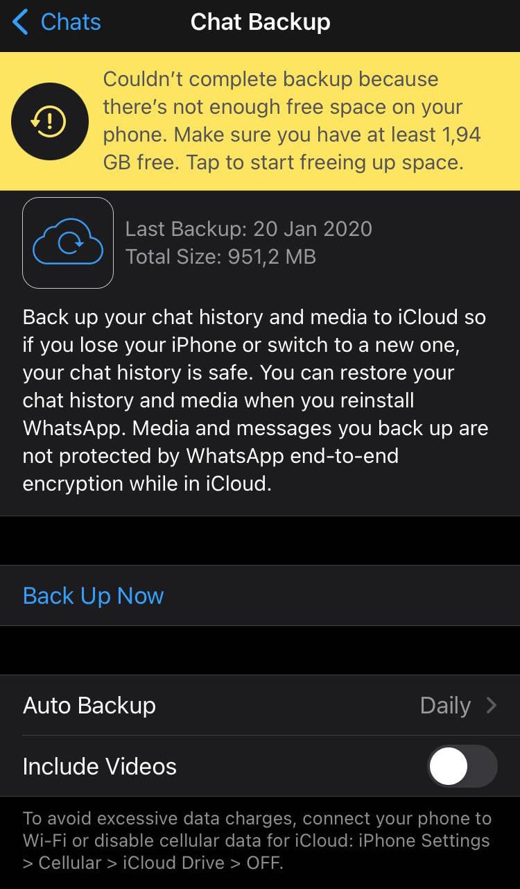 backup WhatsApp iOS