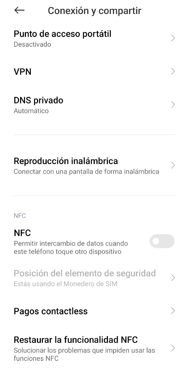 Ajustes Android NFC