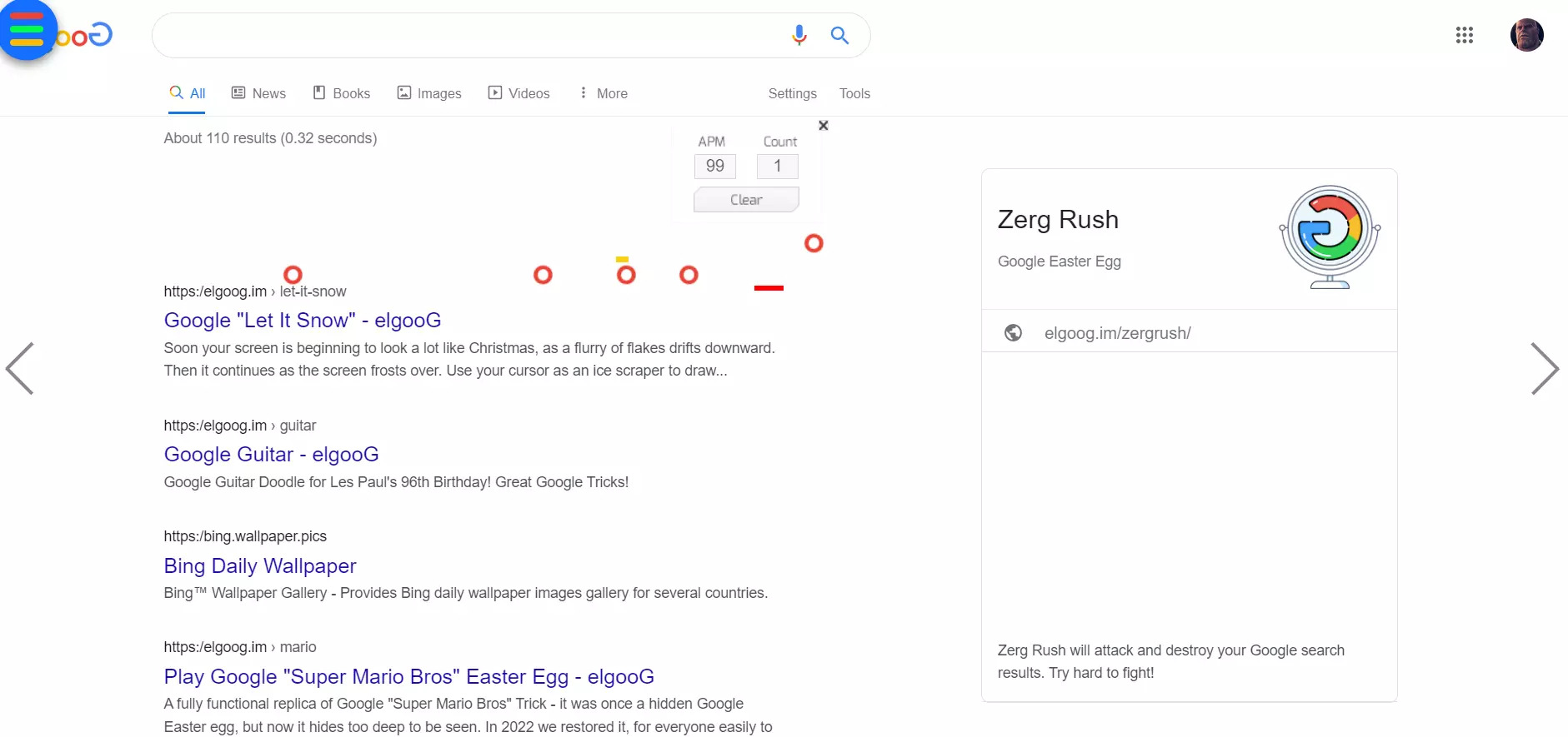 juego buscador de google zerg rush