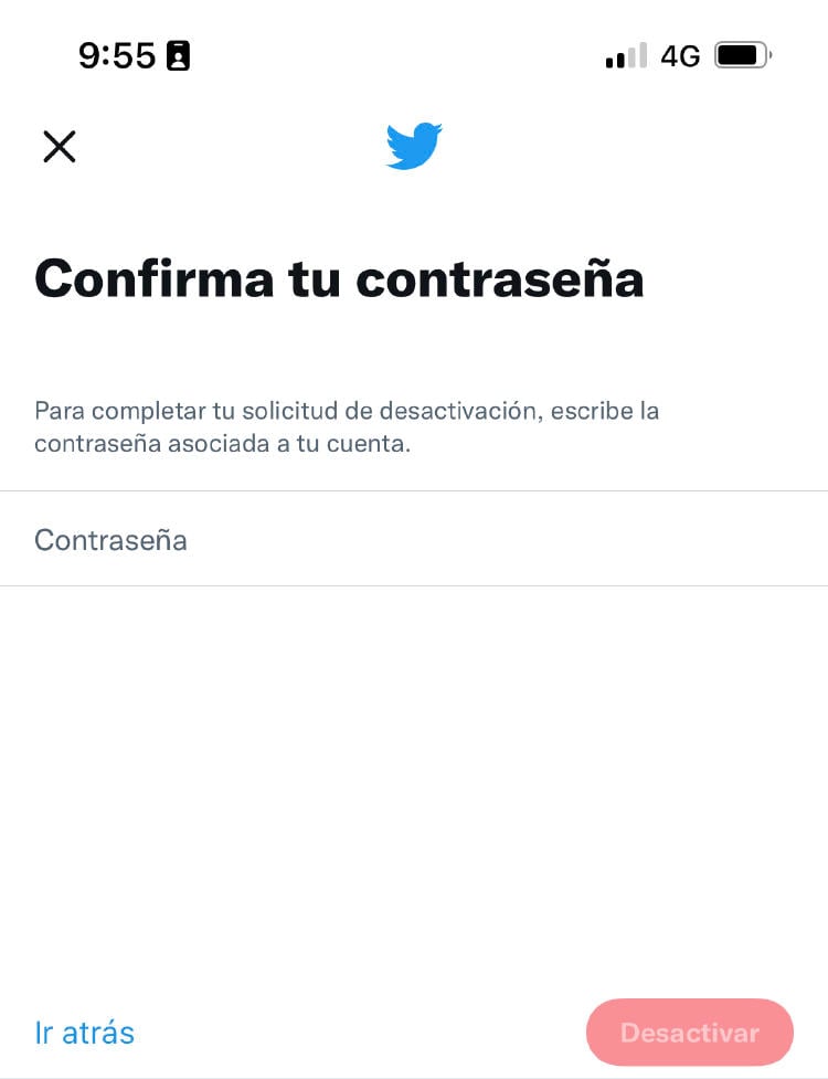 confirmar desactivar cuenta Twitter