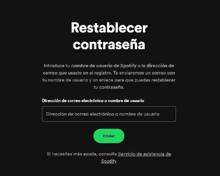 reestablecer contraseña Spotify