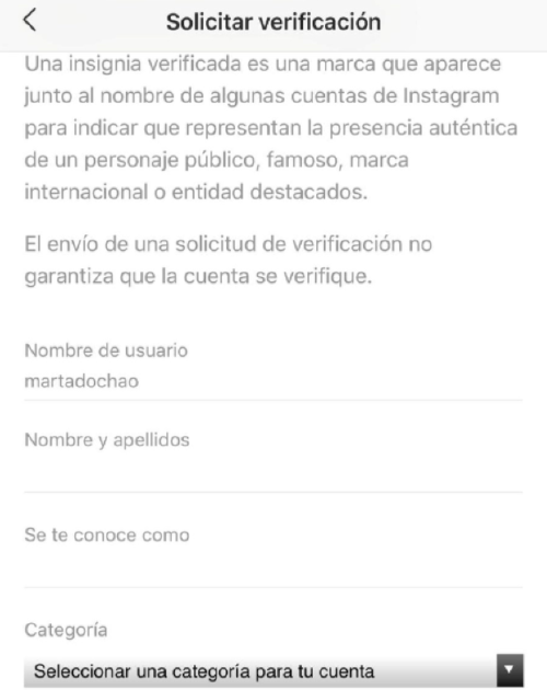 solicitar verificación Instagram