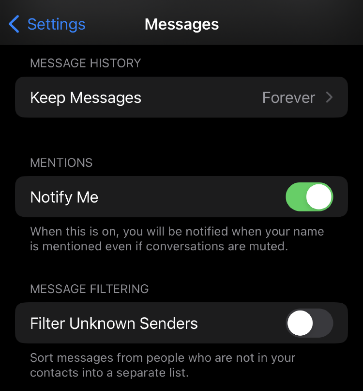 Filtrar números y SMS desconocidos en iPhone