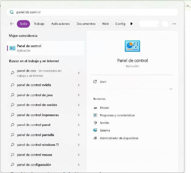 Panel de control Windows Panel de control Windows