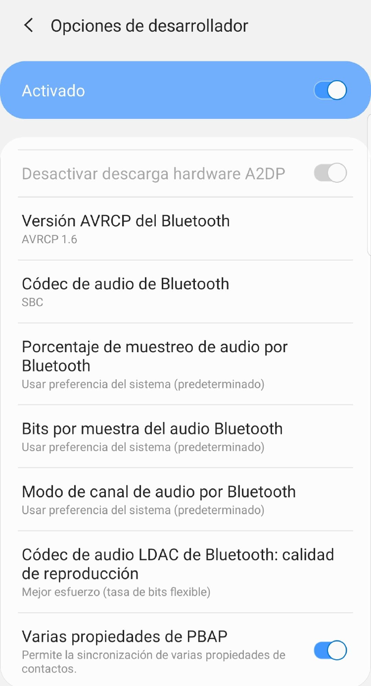 cambiar códec bluetooth Android