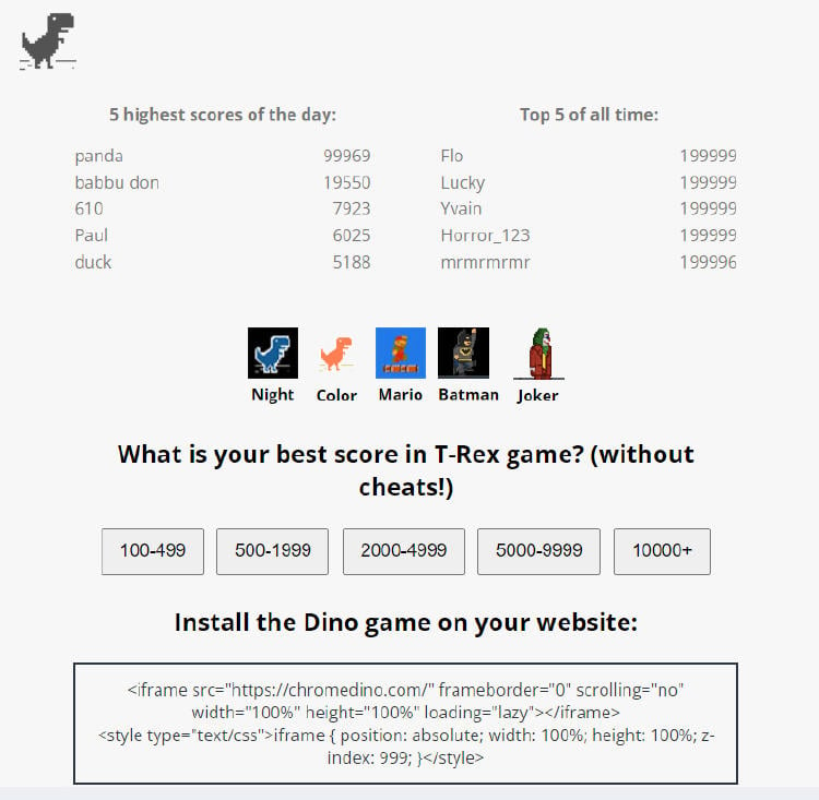 Juego no oficial dinosaurio Chrome