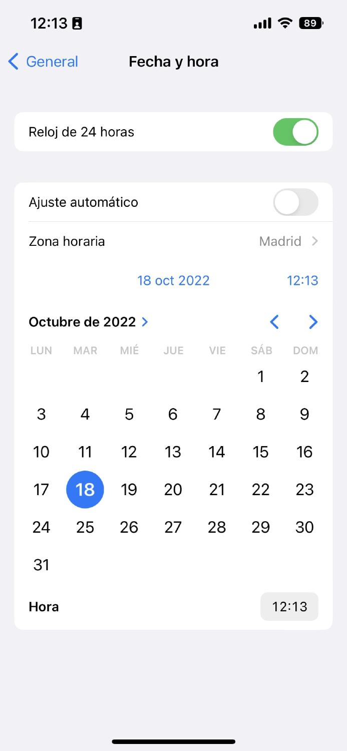 Cambiar la hora de forma manual