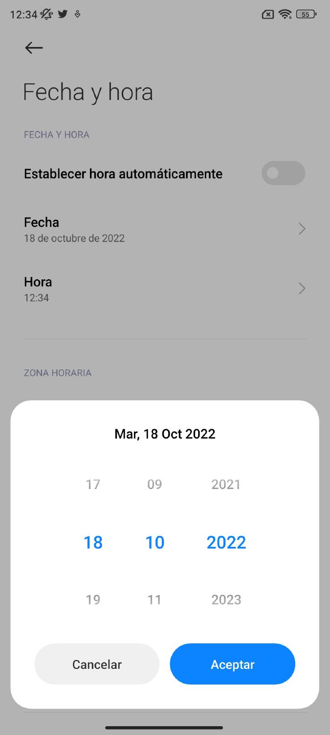 Cambiar fecha y hora en Android